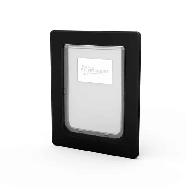 Aussie Pet Doors medium rectangular pet door with a black frame and clear flap